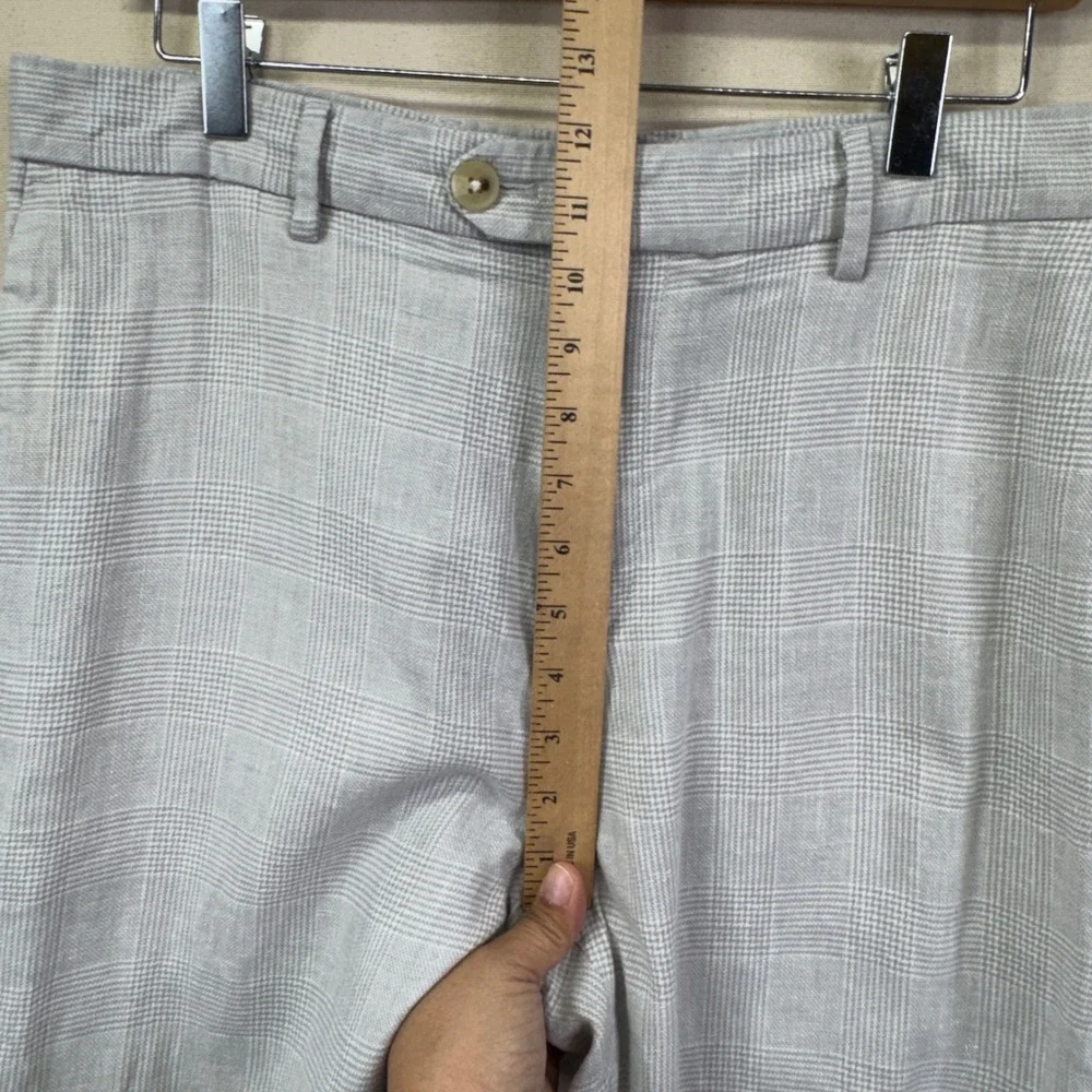 Banana Republic Tailored Fit Pants 33x27 Grey Glen Plaid Linen Blend Preppy